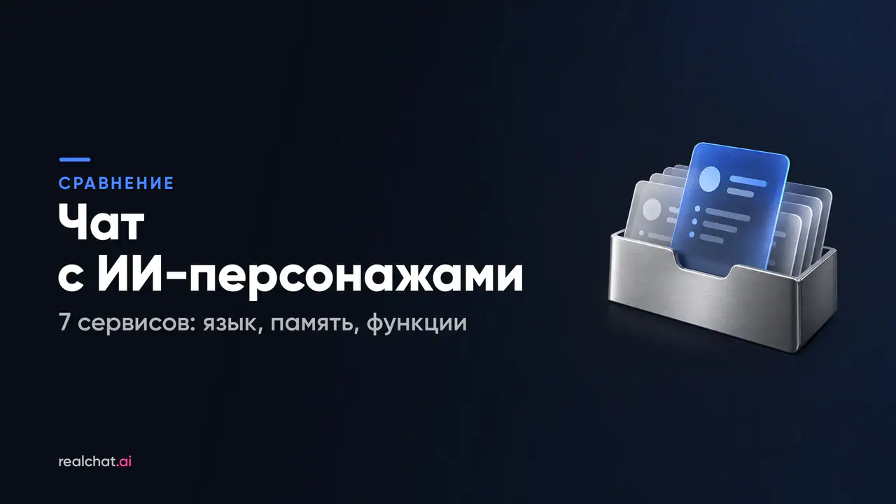 Веер карточек из матового стекла на алюминиевой подставке — символ выбора приложения для общения с ИИ-персонажами