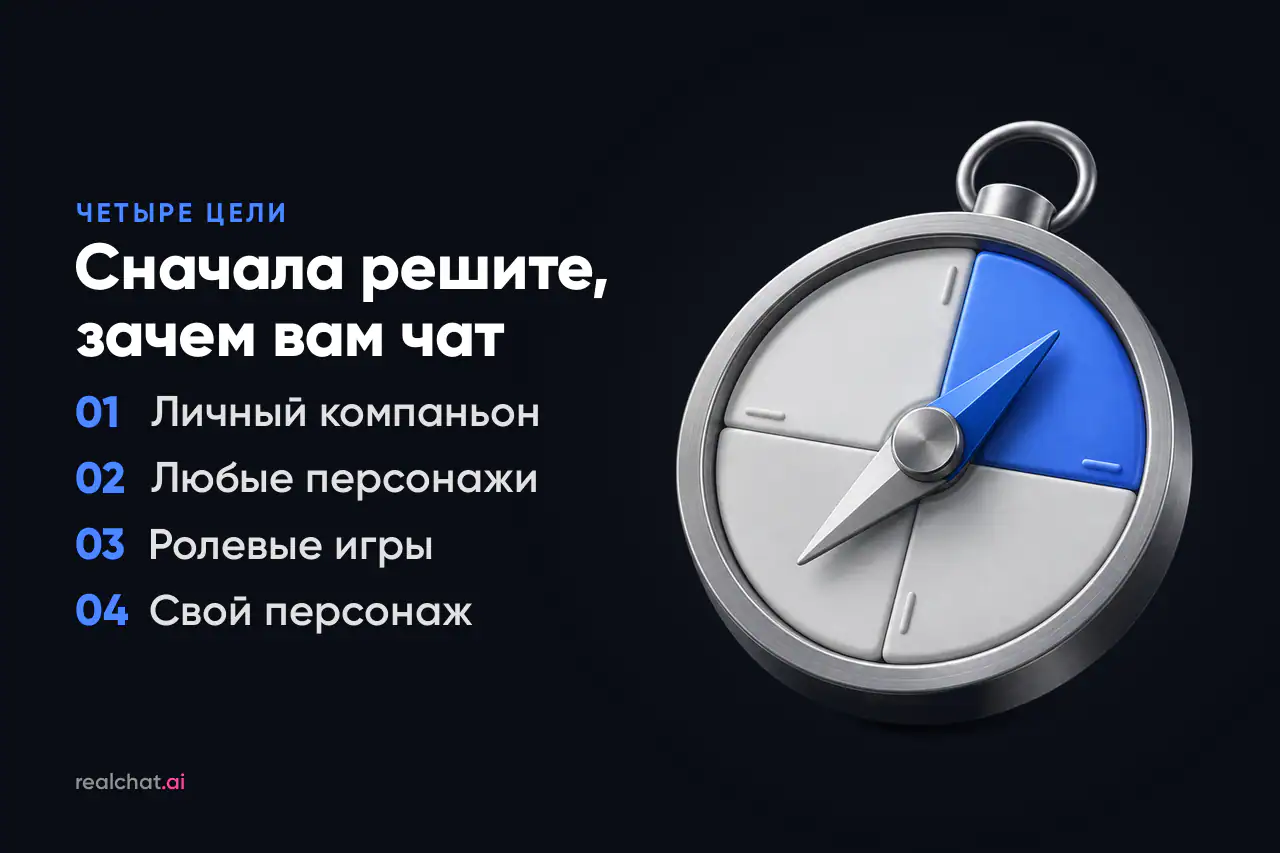 Матовый компас с четырьмя сегментами — схема выбора приложения по цели общения
