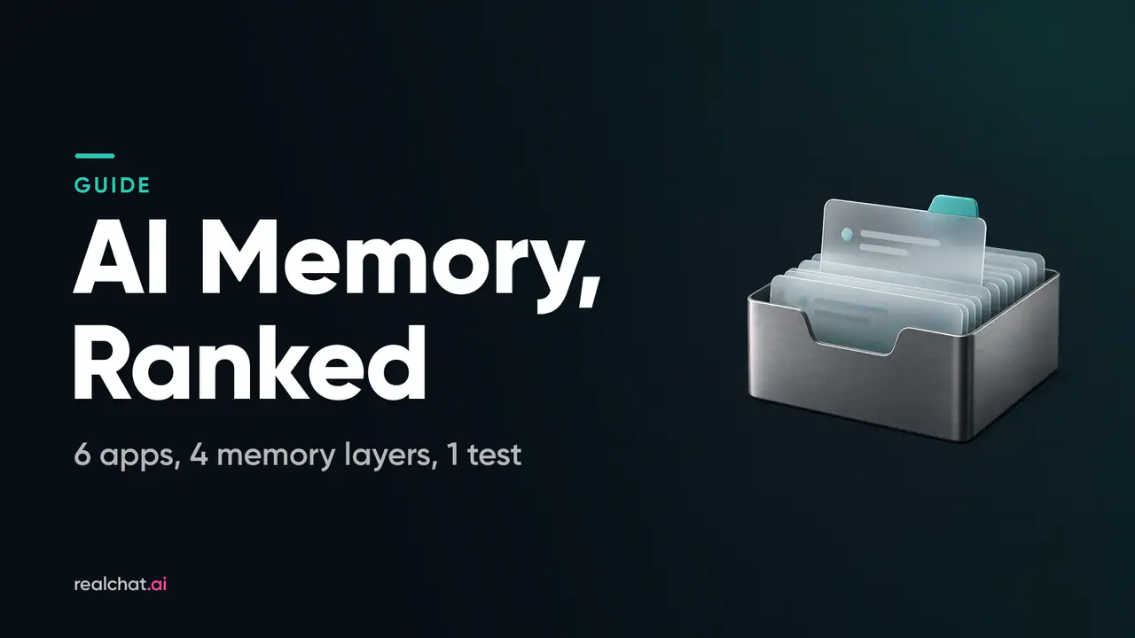 A brushed-aluminium card index box holding frosted-glass cards, one lifted halfway out with a small teal tab, a metaphor for chatbot memory