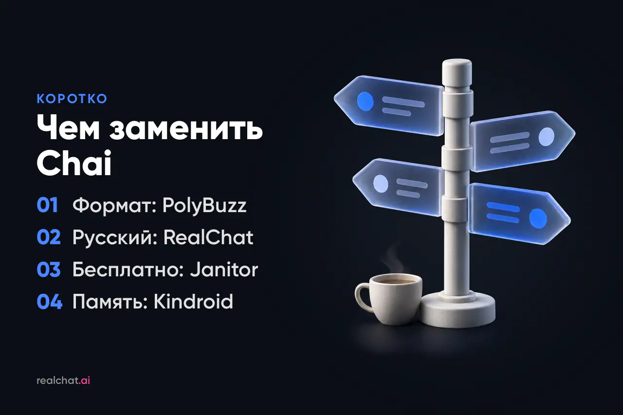 Матовый керамический указатель с четырьмя матовыми стеклянными стрелками, смотрящими в разные стороны, и чашкой кофе у основания — выбор альтернативы Chai.