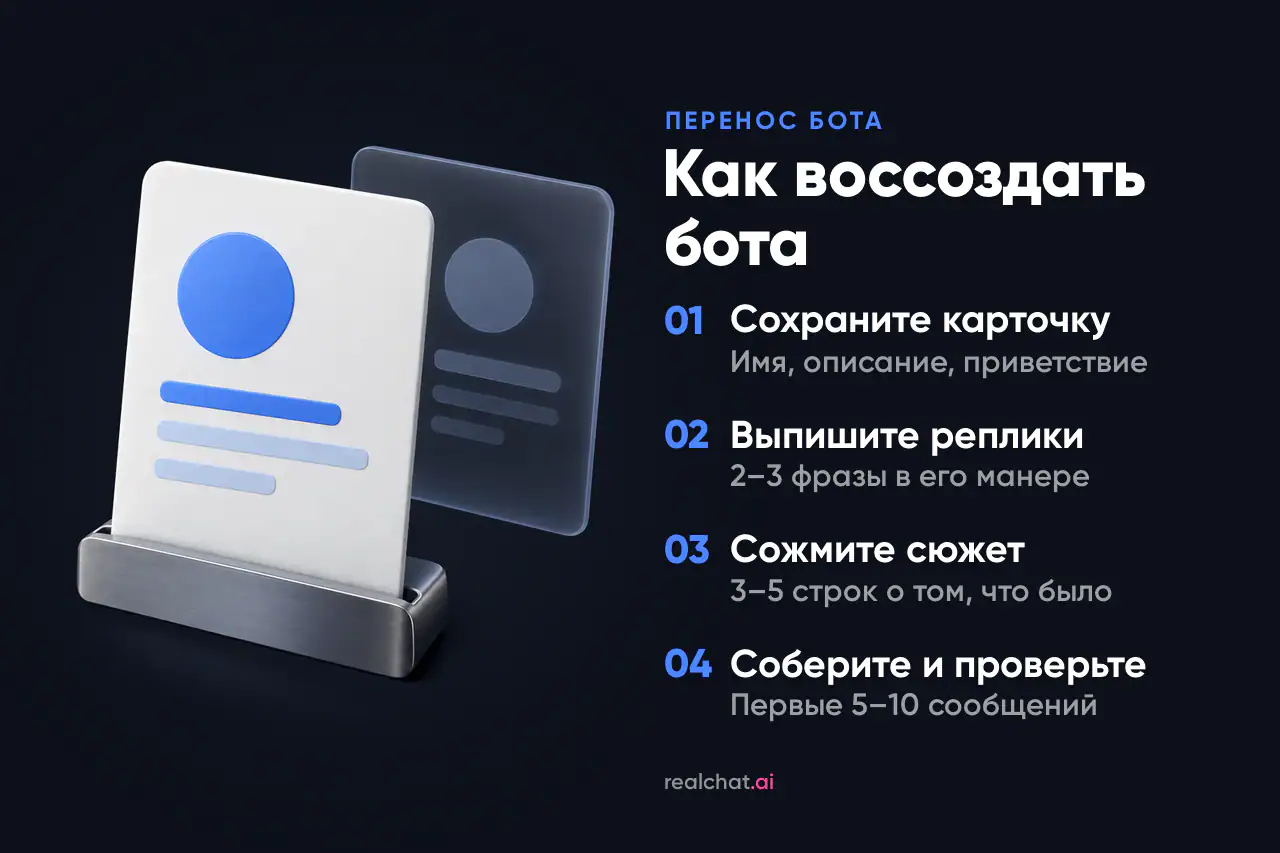Белая керамическая карточка с синей круглой эмблемой в алюминиевой подставке и матовая стеклянная копия за ней — образ переноса бота из Chai на другую платформу